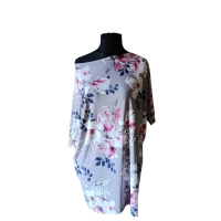 Luźna Sukienka KIMONO białe Kwiaty magnolii 2XL/3XL